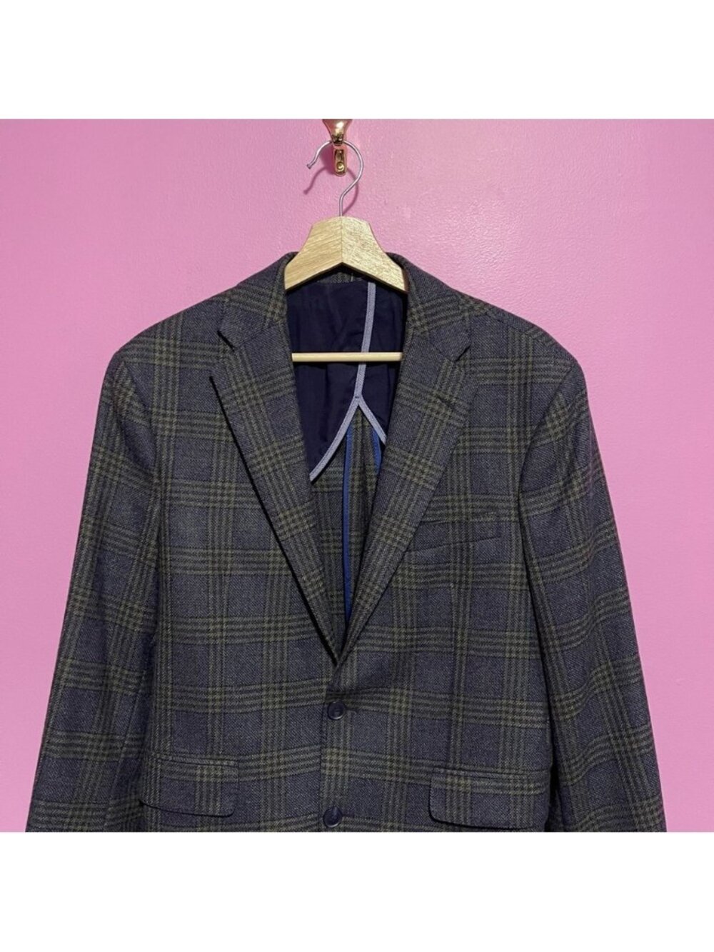Cole Haan Grand OS Dark Grey Plaid Wool Blazer Jacket Men’s 40S - Picture 3 of 10